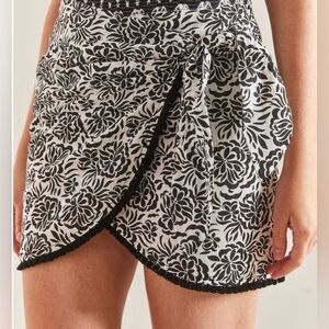 Industry Republic Clothing Black and White Floral Wrap Mini Skirt